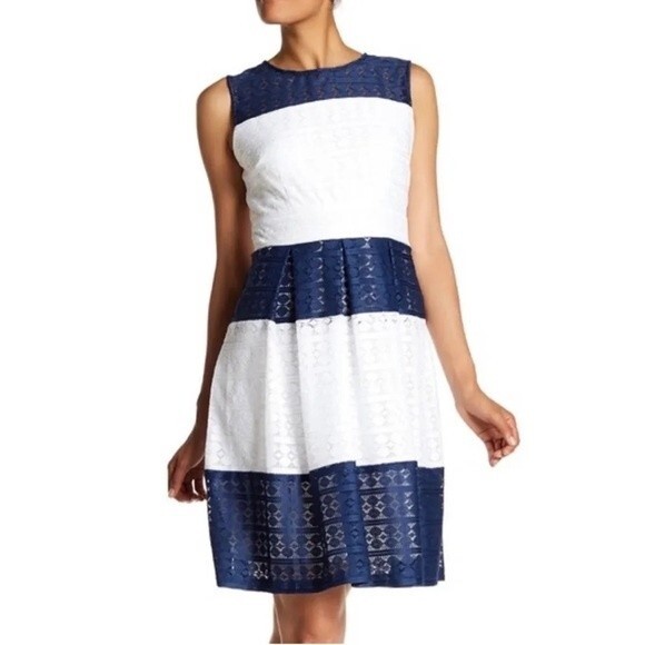 Studio One New York navy and white lace dress size 6 - Picture 1 of 7